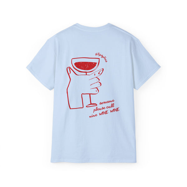 NINE WINE WINE oversized graphic tee in Light Blue with back print