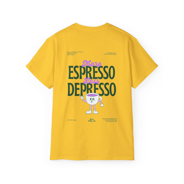 MORE ESPRESSO LESS DEPRESSO oversized graphic tee in Daisy with back print