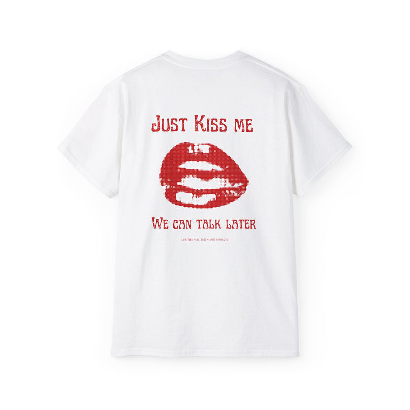 JUST KISS ME oversized graphic tee in White with back print