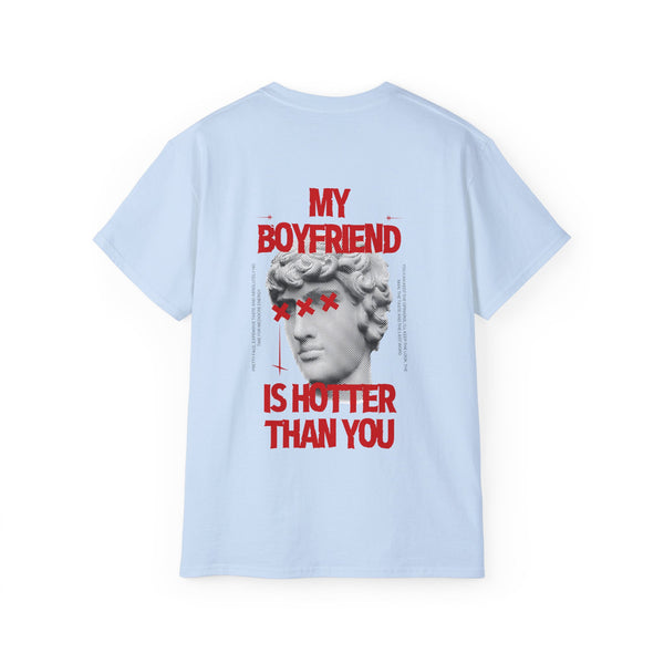 HOT BOYFRIEND oversized graphic tee in Light Blue with back print