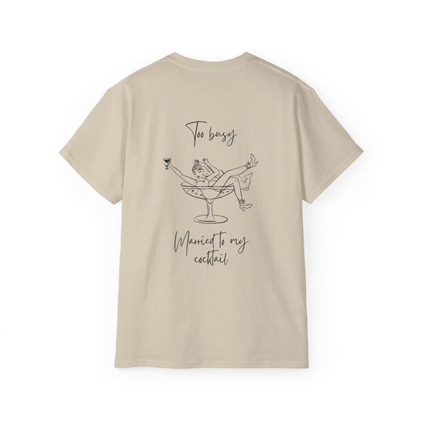 TOO BUSY oversized graphic tee in Sand with back print