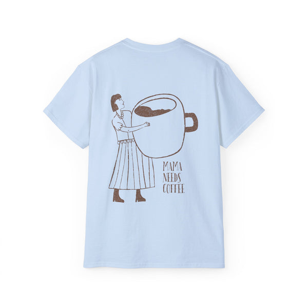 MAMA NEEDS COFFEE oversized graphic tee in Light Blue with back print