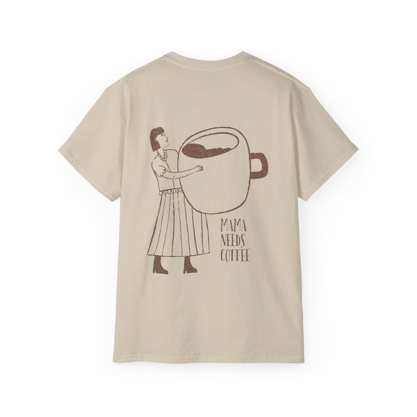 MAMA NEEDS COFFEE oversized graphic tee in Sand with back print
