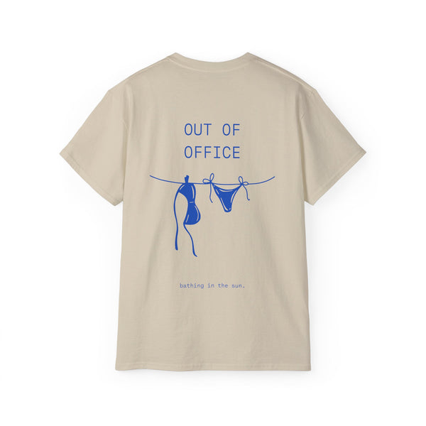 OUT OF OFFICE oversized graphic tee in Sand with back print