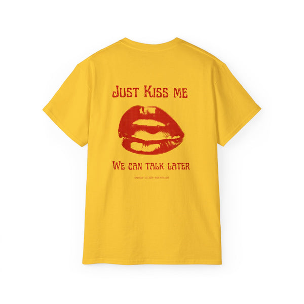JUST KISS ME oversized graphic tee in Daisy with back print