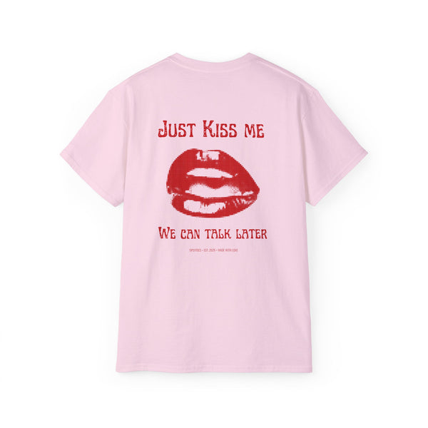 JUST KISS ME oversized graphic tee in Light Pink with back print