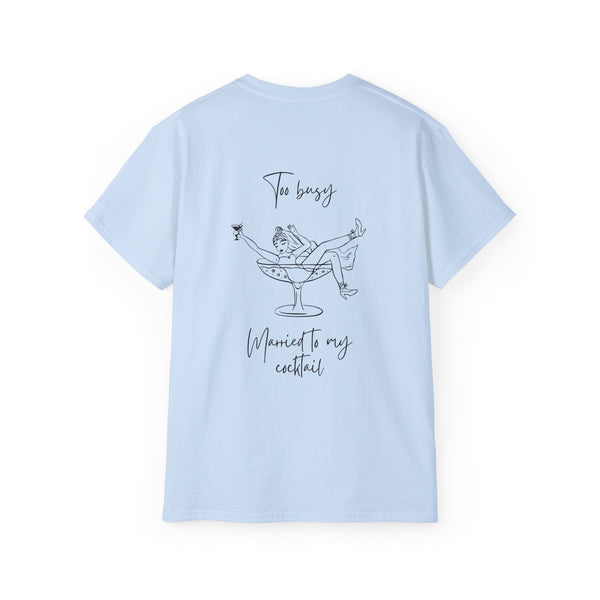 TOO BUSY oversized graphic tee in Light Blue with back print