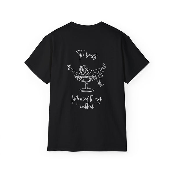 TOO BUSY oversized graphic tee in Black with back print