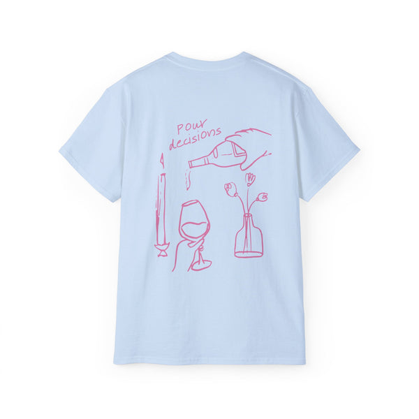 POUR DECISIONS oversized graphic tee in Light Blue with back print