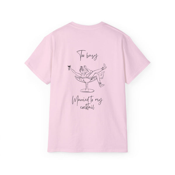 TOO BUSY oversized graphic tee in Light Pink with back print