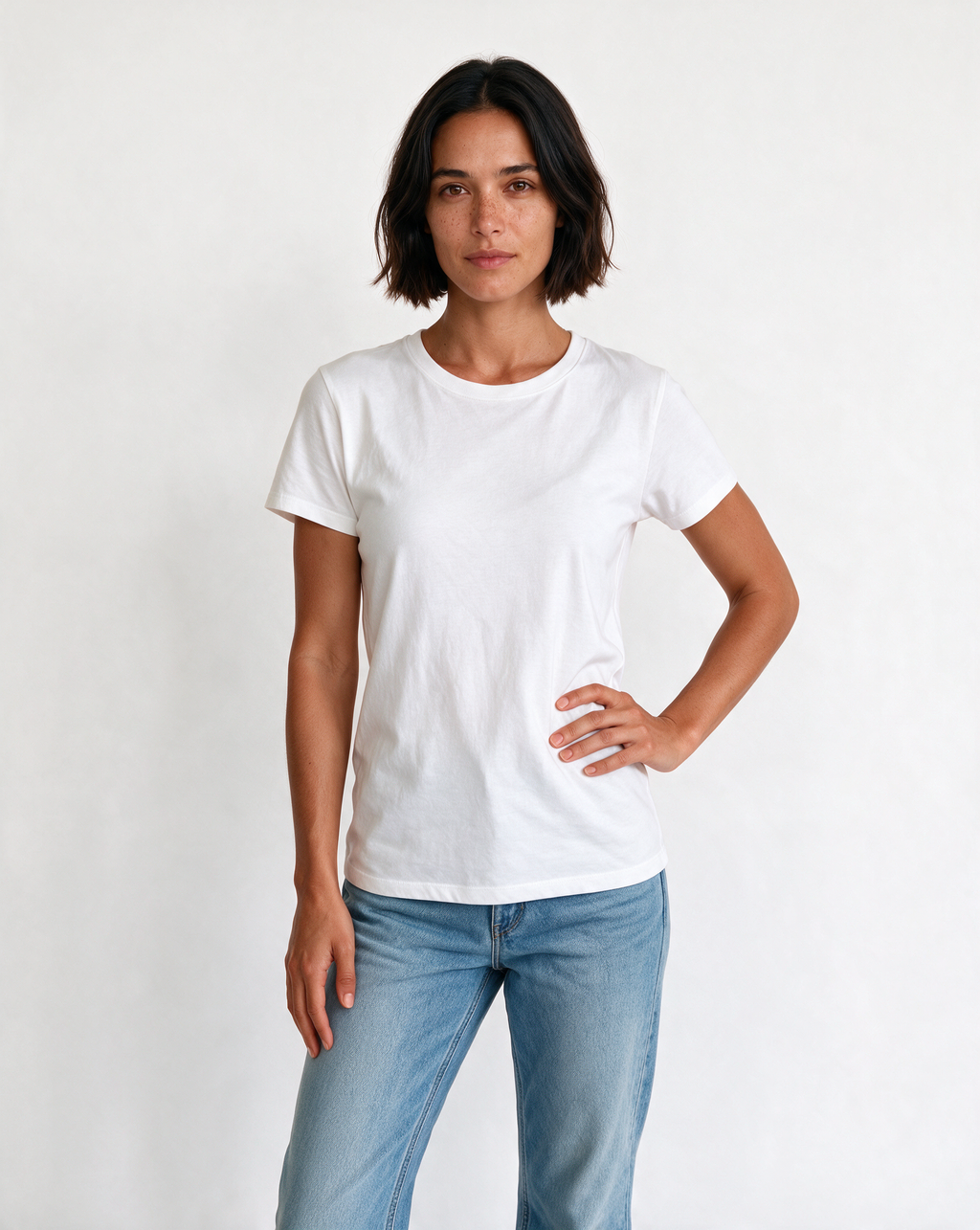 JUST KISS ME oversized graphic tee on model, studio lifestyle photograph, front