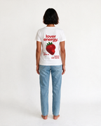 LOVER ENERGY oversized graphic tee on model, studio lifestyle photograph, back print