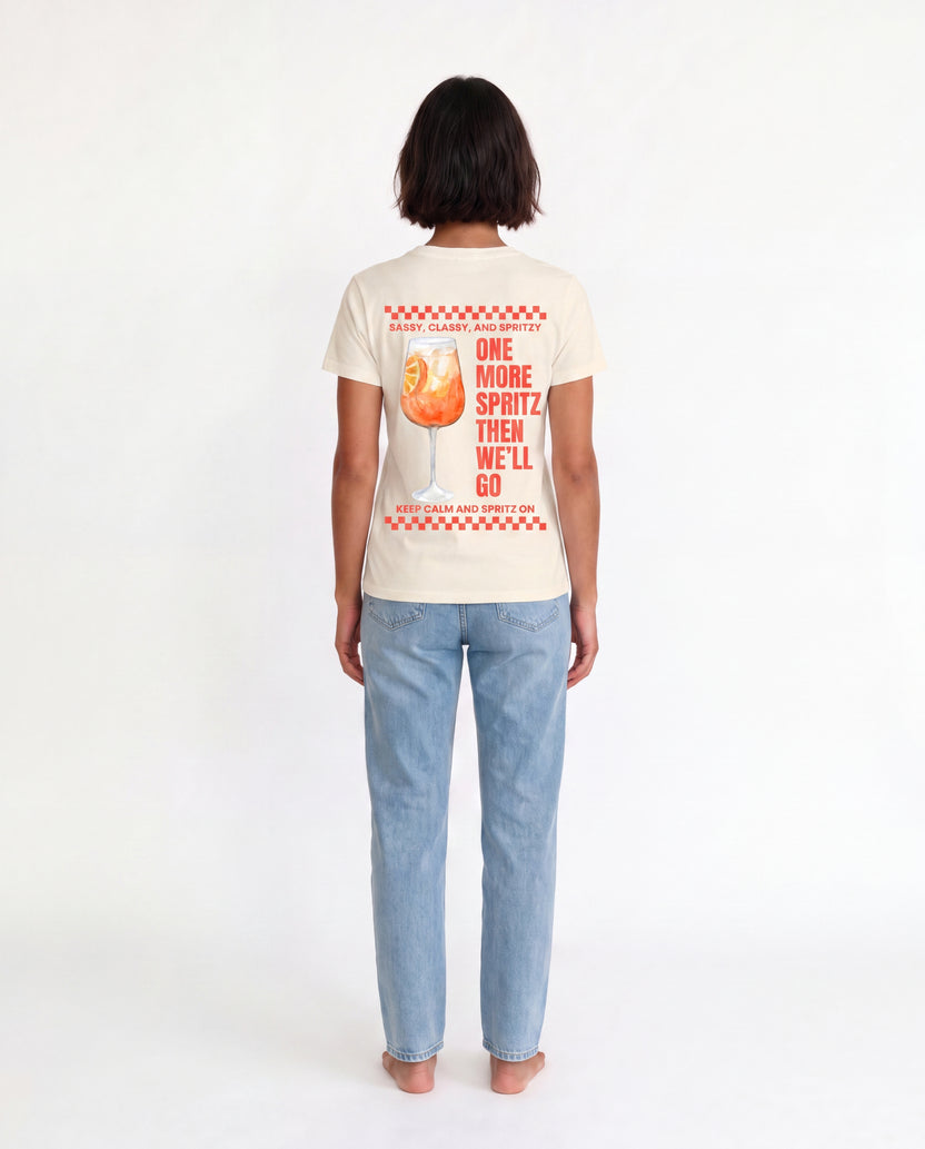 ONE MORE SPRITZ oversized graphic tee on model, studio lifestyle photograph, back print