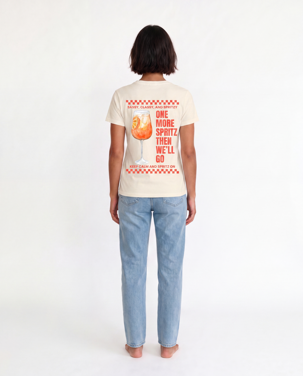 ONE MORE SPRITZ oversized graphic tee on model, studio lifestyle photograph, back print
