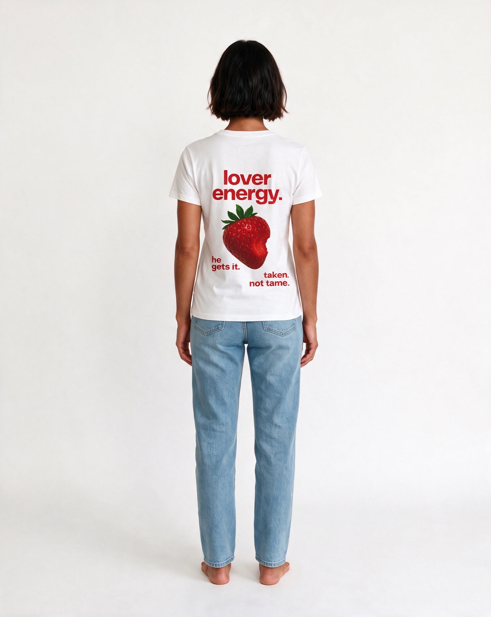 The Attitude Line — Lover Energy tee, studio back view