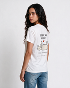LEAVE ME ALONE oversized graphic tee on model, studio lifestyle photograph, three-quarter back