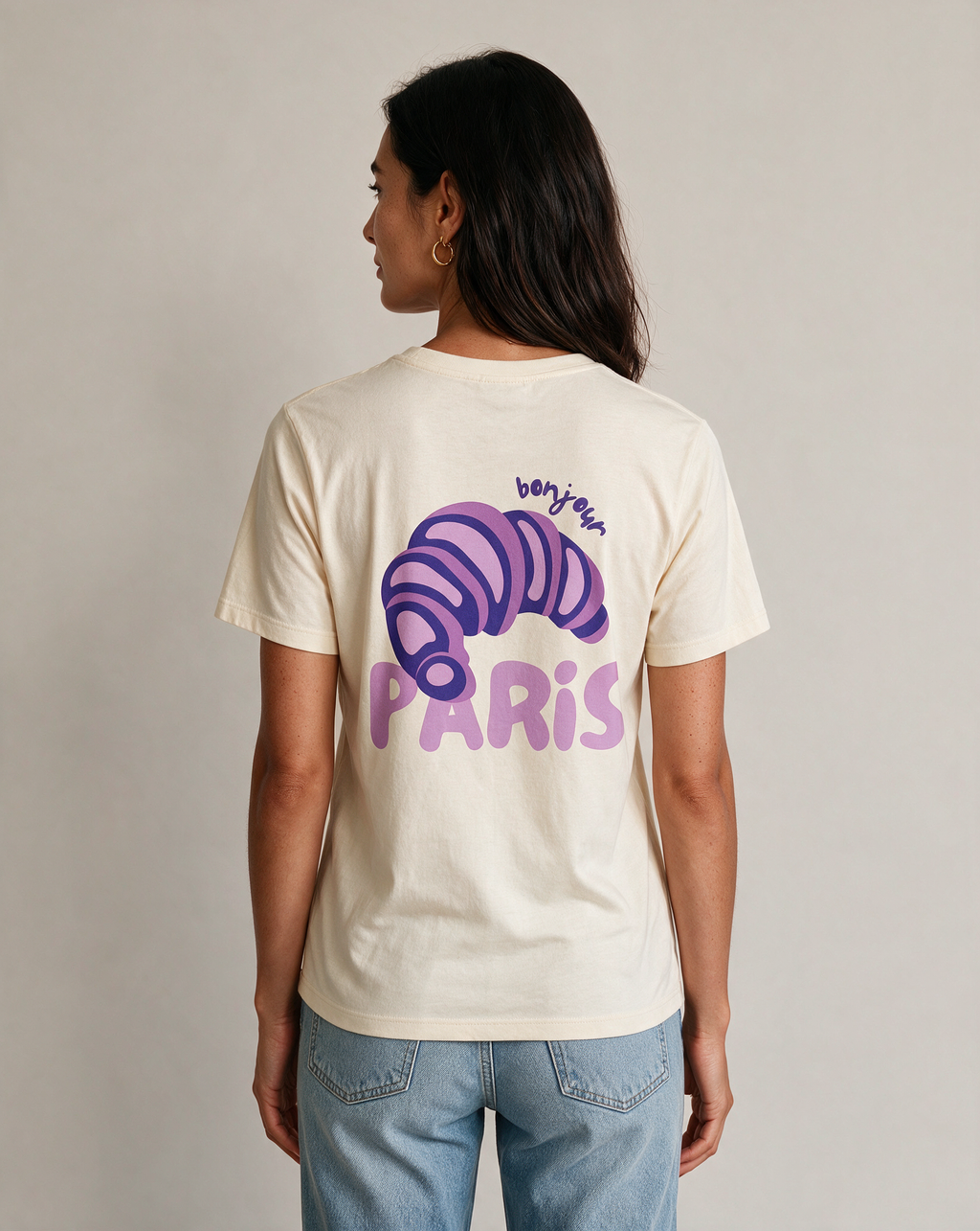 BONJOUR PARIS oversized graphic tee on model, studio lifestyle photograph, back print