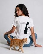 CAT LOVER oversized graphic tee on model, studio lifestyle photograph, back print
