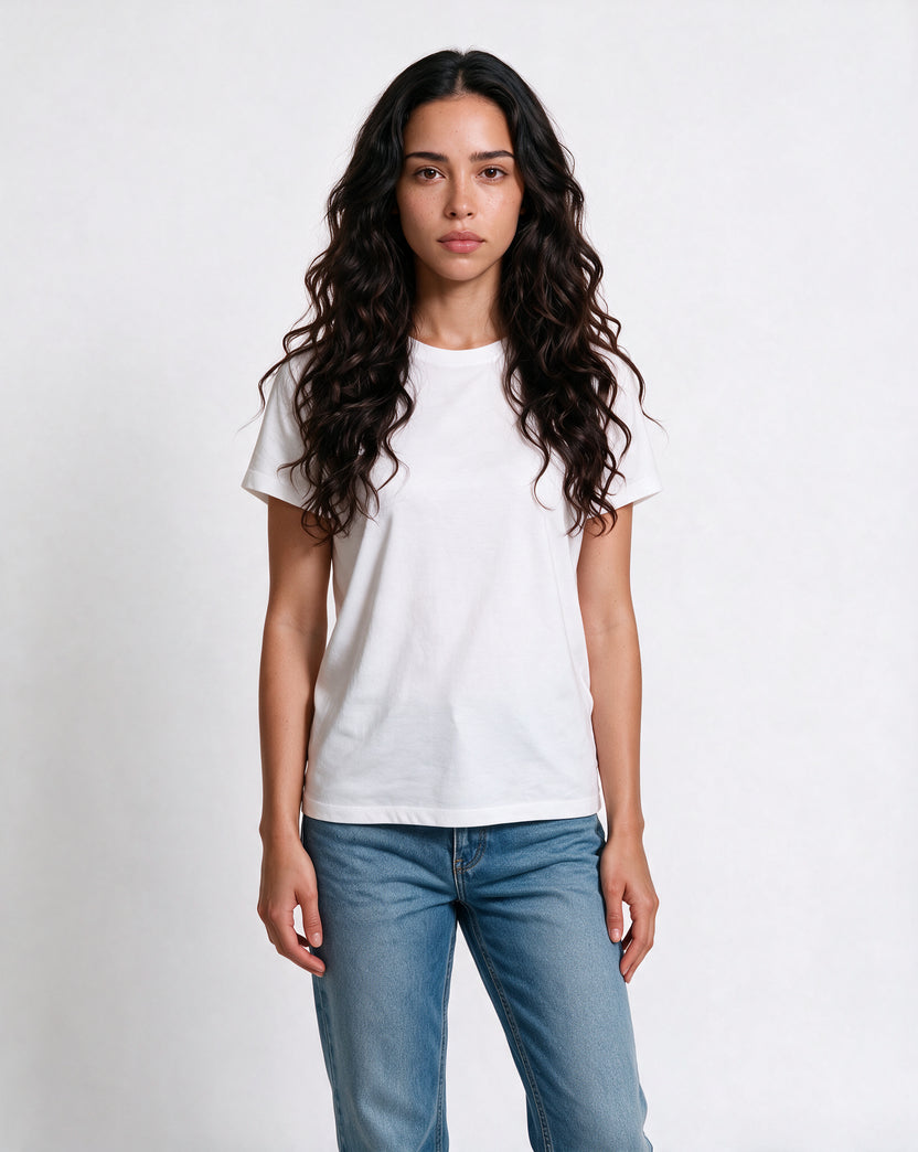 LEAVE ME ALONE oversized graphic tee on model, studio lifestyle photograph, front