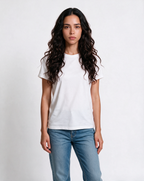 LEAVE ME ALONE oversized graphic tee on model, studio lifestyle photograph, front