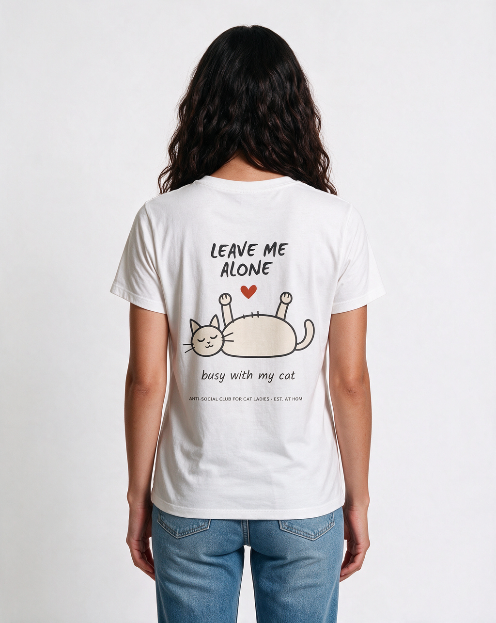 LEAVE ME ALONE oversized graphic tee on model, studio lifestyle photograph, back print