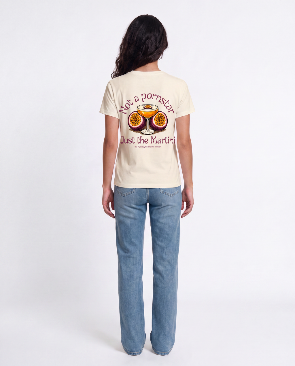 PORNSTAR oversized graphic tee on model, studio lifestyle photograph, back print